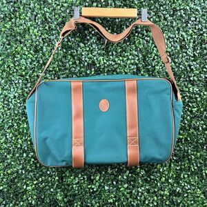 VTG Ralph Lauren Polo‎ Messenger Bag Green Canvas Brown Leather Shoulder Strap